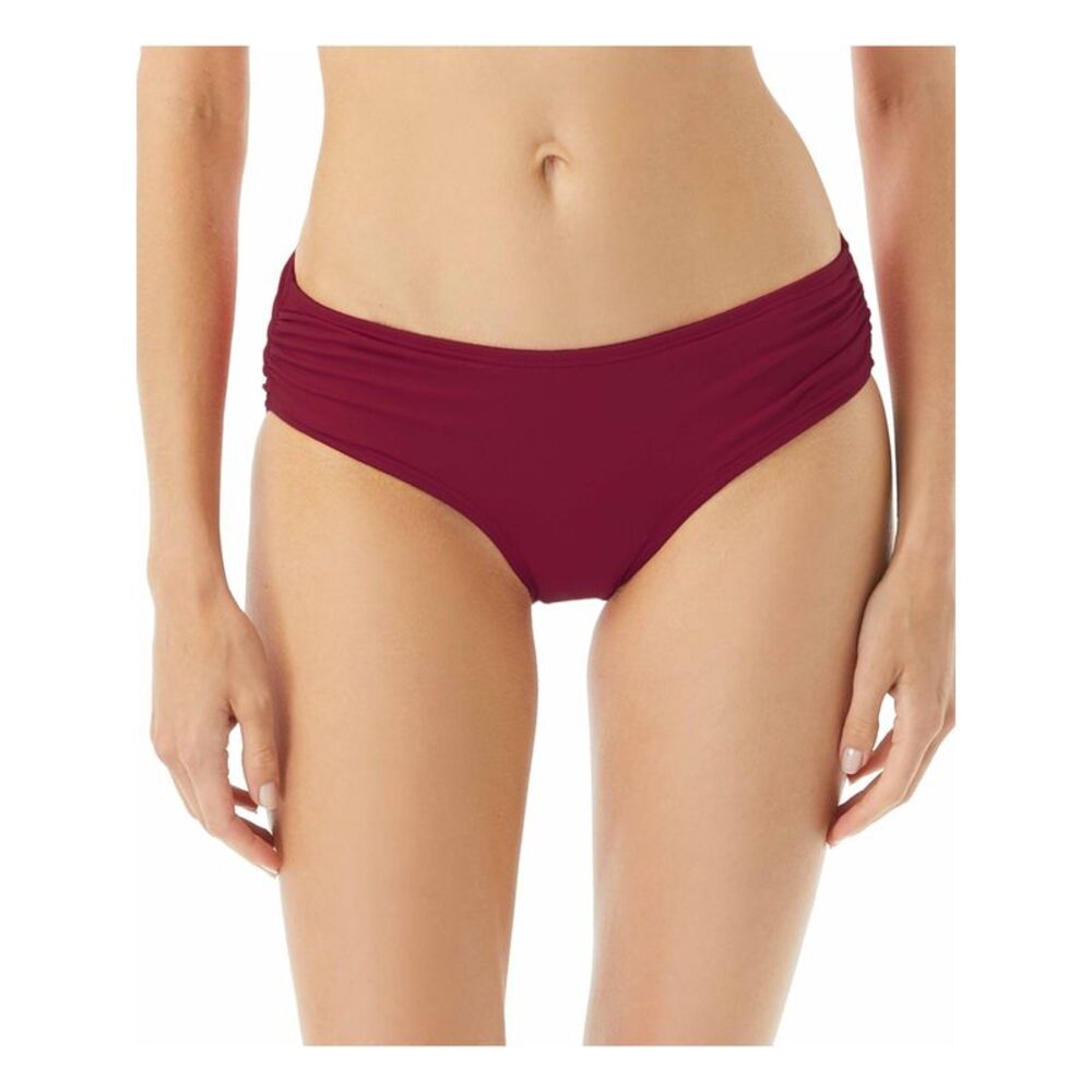 MICHAEL MICHAEL KORS Women's Maroon Stretch Shirred Bikini Swimsuit Bottom XS